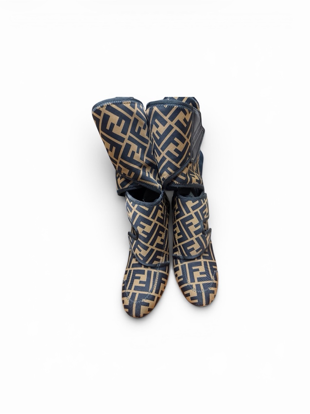 Fendi Black and Brown Patterned Heeled Boots